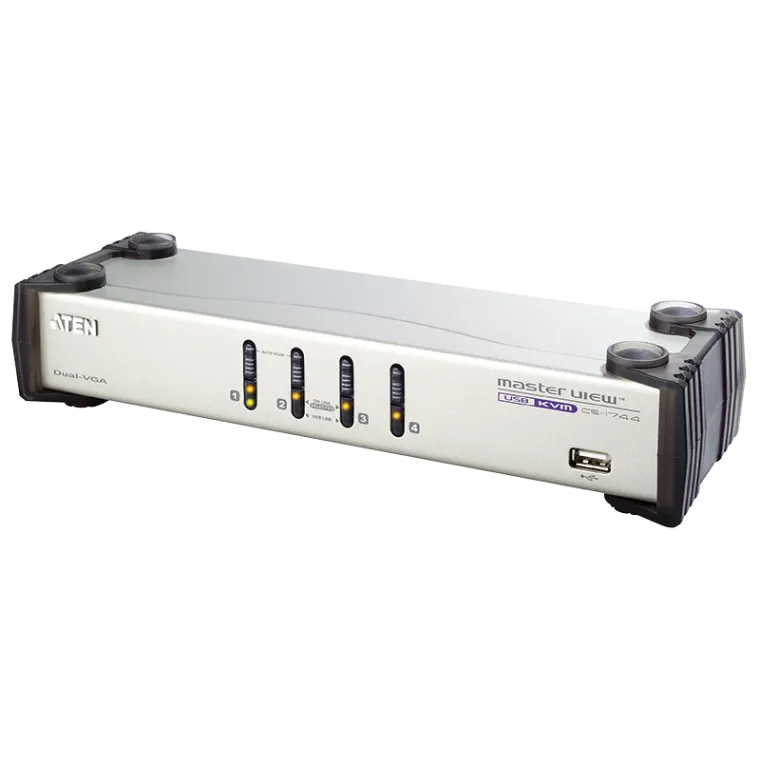 KVM Switch 4-Port USB Dual-View VGA KVM mit Audio & USB 2.0 Hub