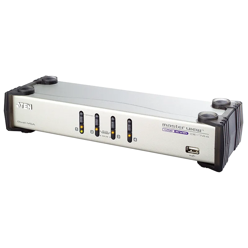 KVM Switch 4-Port USB Dual-View VGA KVM mit Audio & USB 2.0 Hub