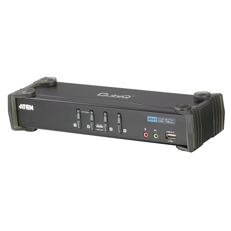 KVM Switch 4-Port USB DVI KVM mit Audio & USB 2.0 Hub