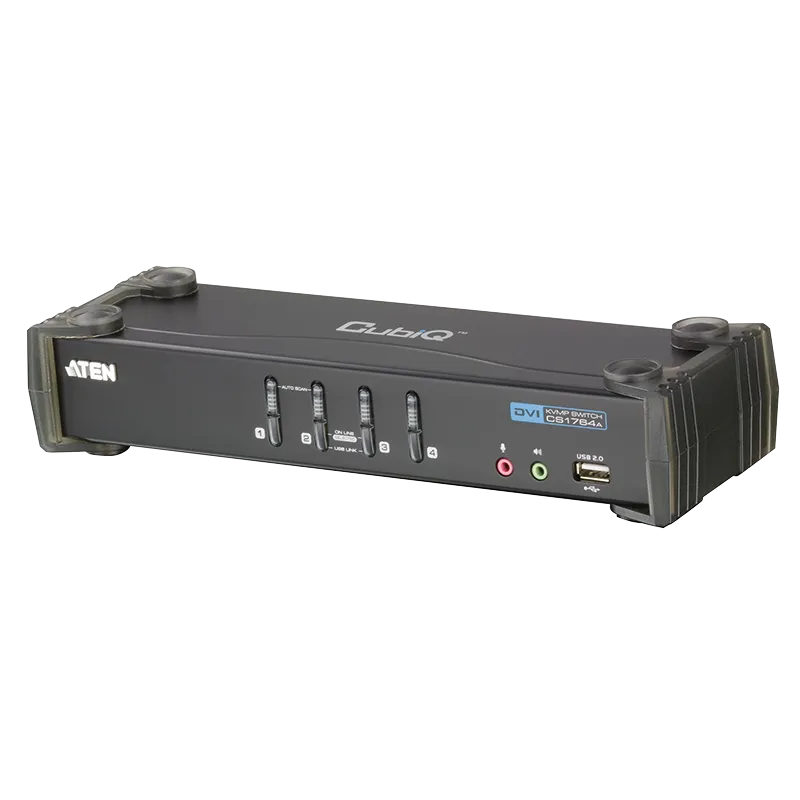KVM Switch 4-Port USB DVI KVM mit Audio & USB 2.0 Hub