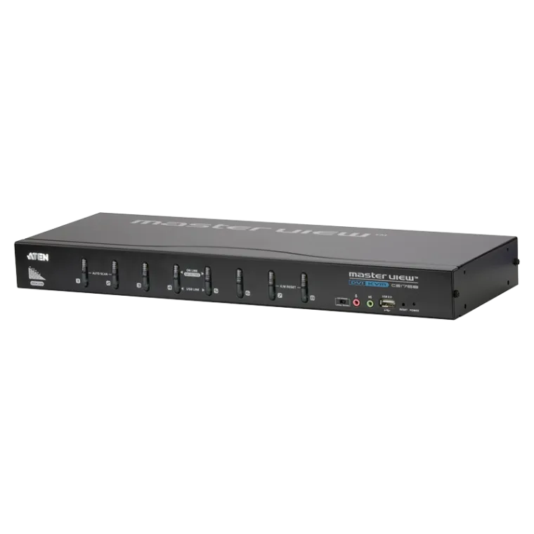 KVM Switch 8-Port, Schrankeinbau, USB DVI KVM mit Audio