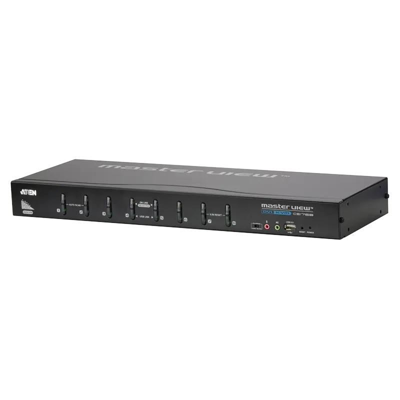 KVM Switch 8-Port, Schrankeinbau, USB DVI KVM mit Audio