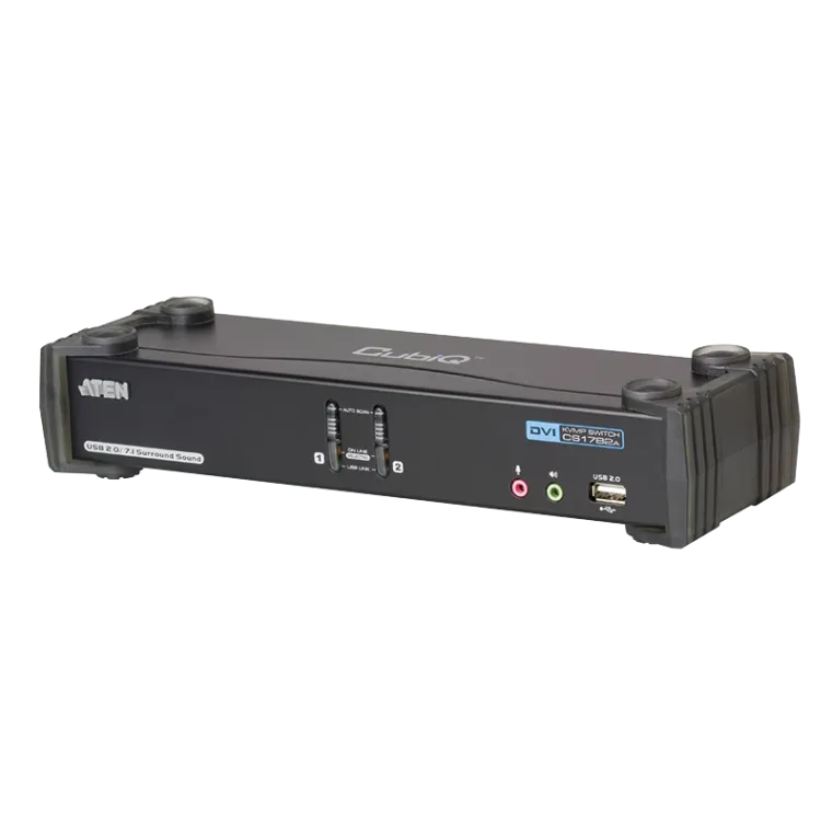 KVM Switch 2-Port USB DVI Dual Link KVM mit Audio & USB 2.0 Hub