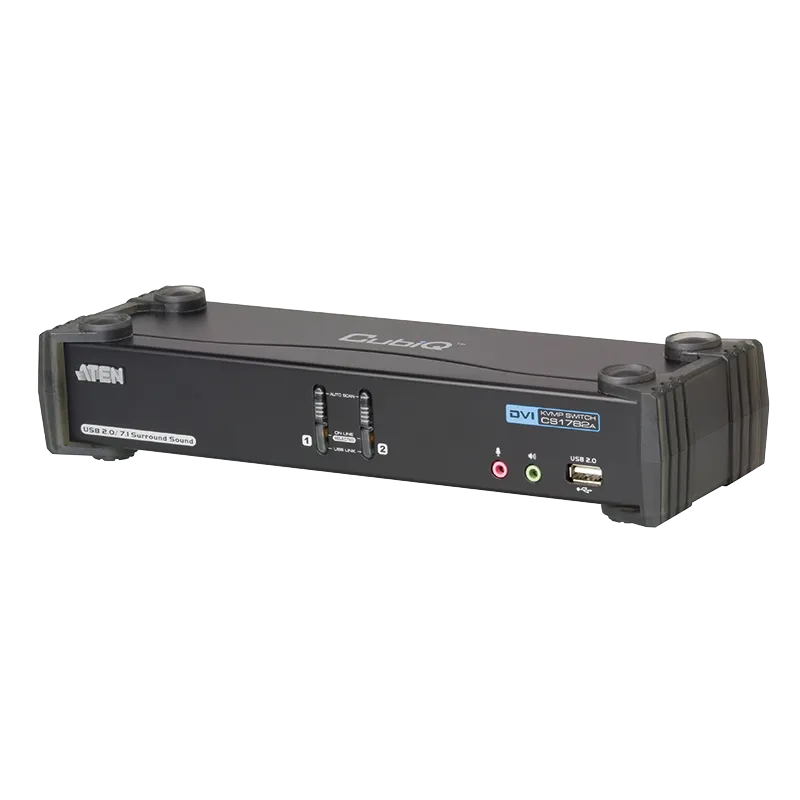 KVM Switch 2-Port USB DVI Dual Link KVM mit Audio & USB 2.0 Hub