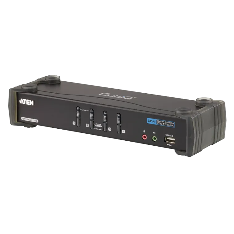 KVM Switch 4-Port USB DVI Dual Link KVM mit Audio & USB 2.0 Hub