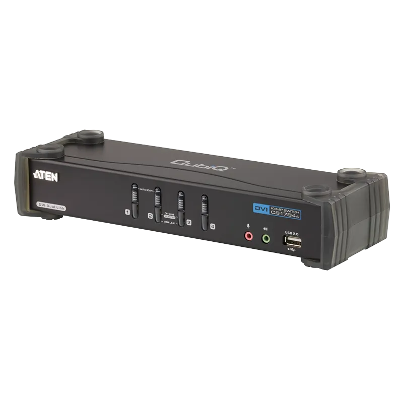 KVM Switch 4-Port USB DVI Dual Link KVM mit Audio & USB 2.0 Hub