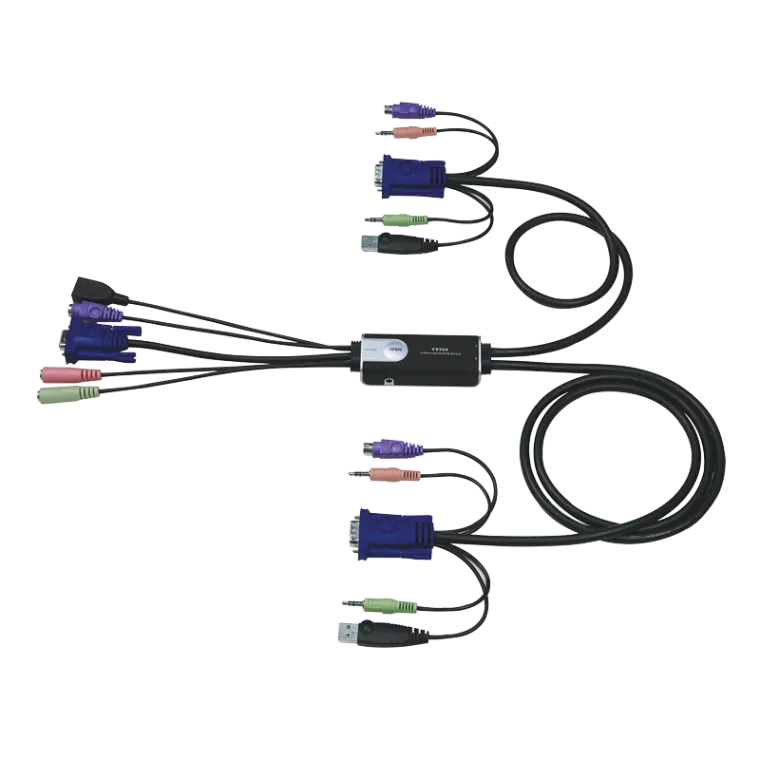 Kabel-KVM-Switch 2-Port Hybrid (PS/2 Tastatur, USB Maus) VGA KVM mit Audio