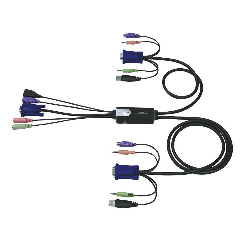 Kabel-KVM-Switch 2-Port Hybrid (PS/2 Tastatur, USB Maus) VGA KVM mit Audio