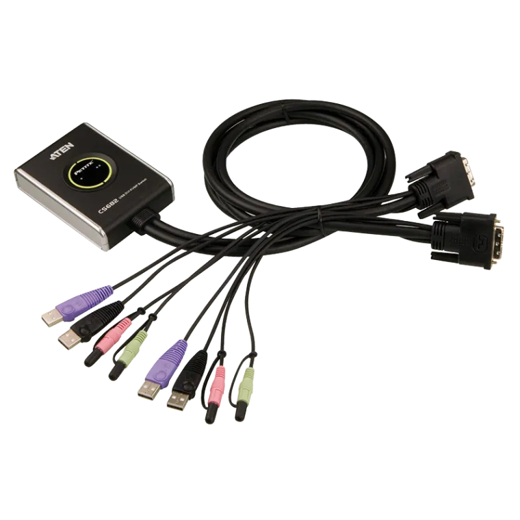 Kabel-KVM-Switch 2-Port USB DVI KVM mit Audio
