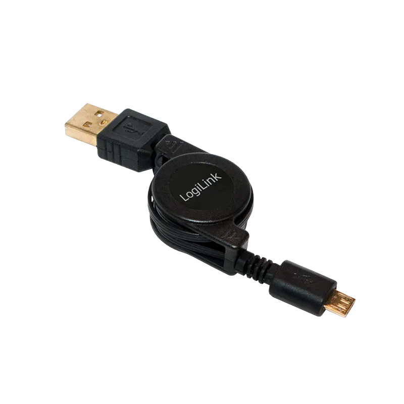 USB 2.0-Kabel, USB-A/M zu Micro-USB/M, ausziehbar, schwarz, 0,75 m