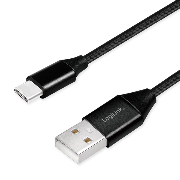 USB 2.0 Type-C Kabel, C/M zu A/M, Stoff, schwarz, 0,3 m