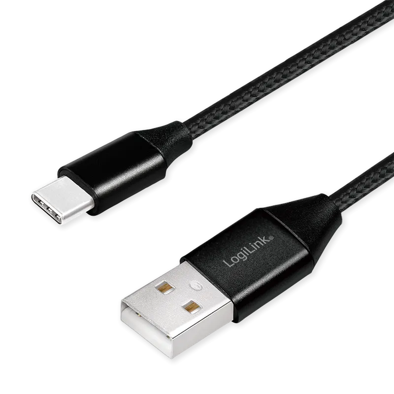USB 2.0 Type-C Kabel, C/M zu A/M, Stoff, schwarz, 0,3 m