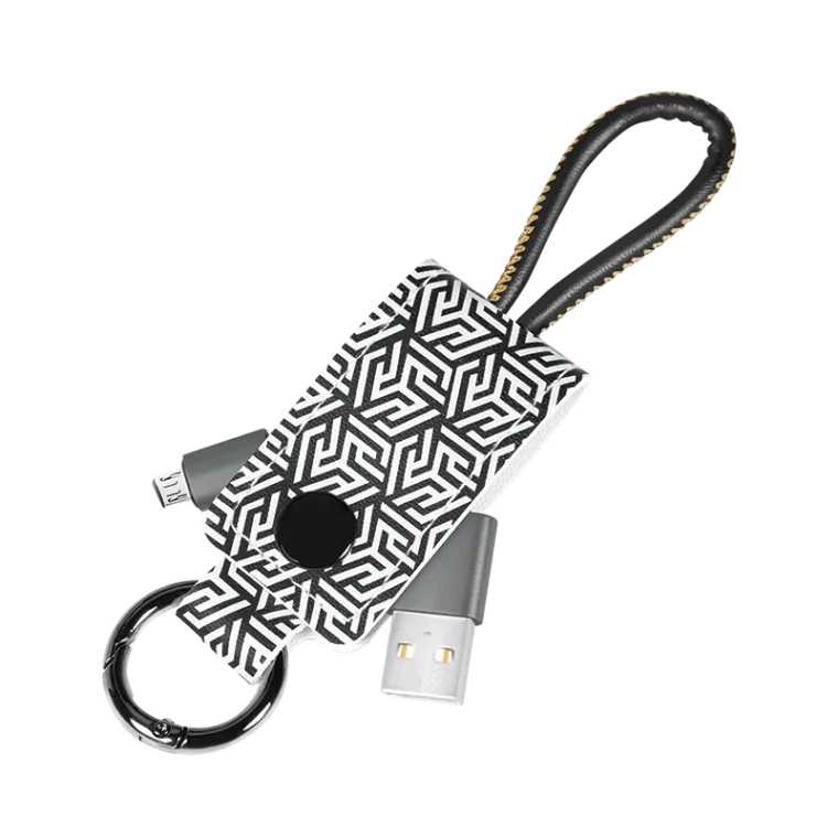 USB 2.0-Kabel, USB-A/M zu Micro-USB/M, Schlüsselring, schwarz/grau, 0,22 m