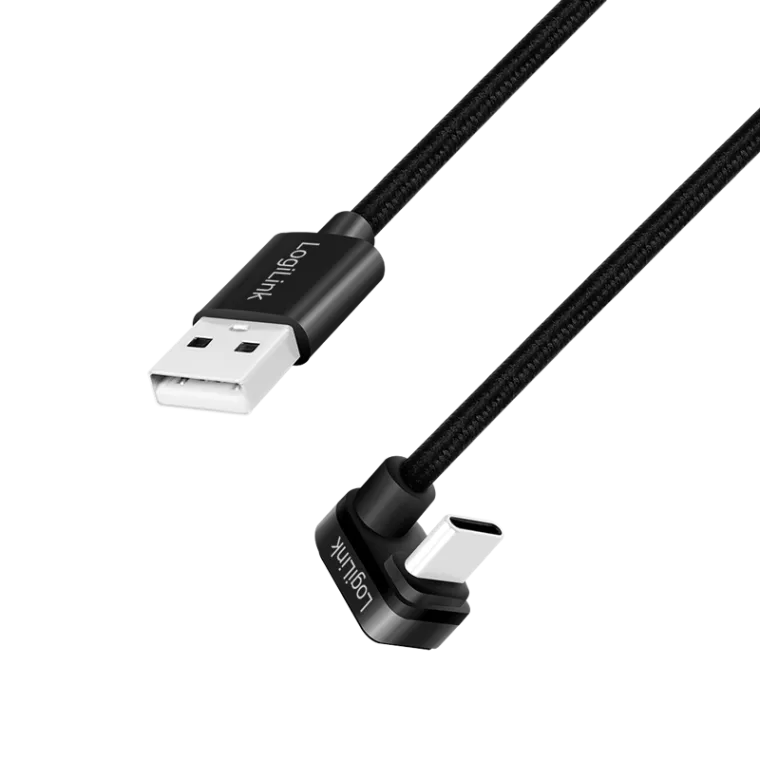 USB 2.0 Type-C-Gamingkabel, C/M 180° zu A/M, 480 Mbit/s, 60W, Alu, schwarz, 2 m