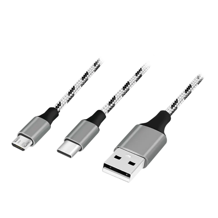 USB 2.0 Kabel, USB-A/M zu Micro-USB + USB-C, weiß/schwarz, 1,2 m