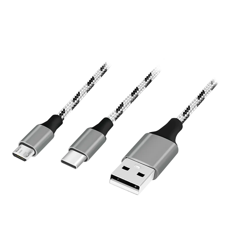 USB 2.0 Kabel, USB-A/M zu Micro-USB + USB-C, weiß/schwarz, 1,2 m