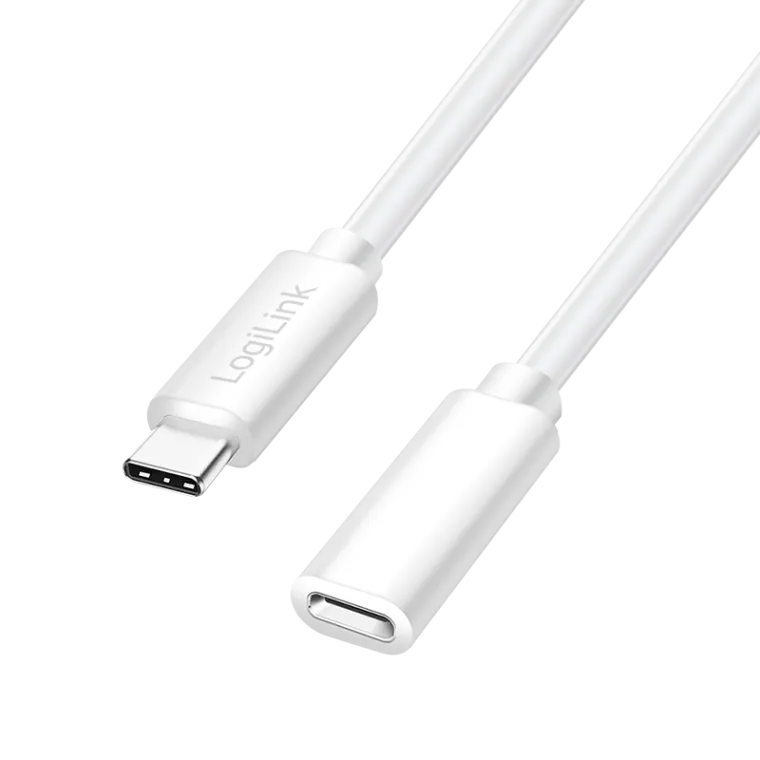USB 2.0 Type-C-Kabel, C/M zu C/F, 480 Mbit/s, 100W, weiß, 1 m