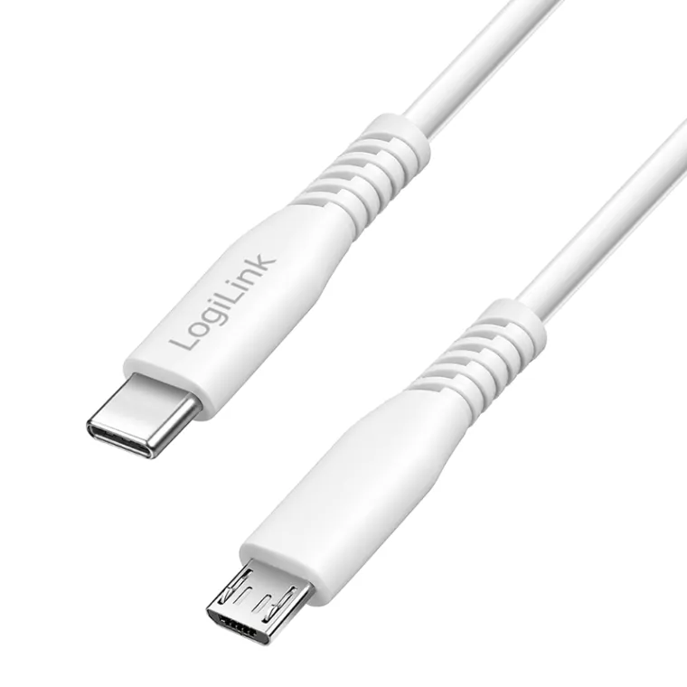 USB 2.0 Type-C-Kabel, C/M zu micro USB/M, 480 Mbit/s, 12W, weiß, 2 m