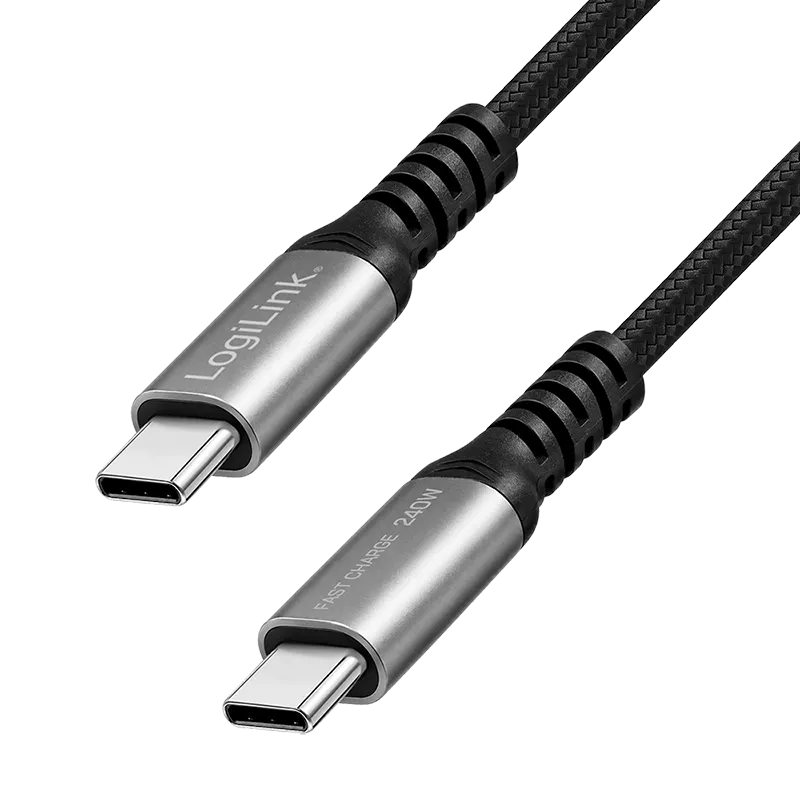 USB 2.0 Type-C-Kabel, C/M zu C/M, 480 Mbit/s, 240W, Nylon, Metal, schwarz/silber, 1 m