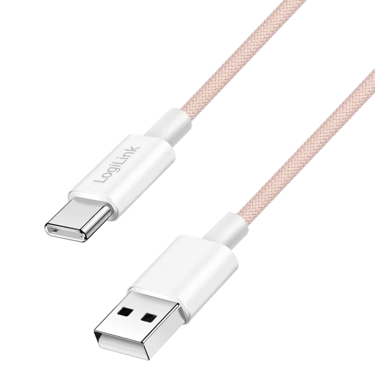 USB 2.0 Type-C-Kabel, A/M zu C/M, 480 Mbit/s, 60W, Nylon, rosa, 0,5 m