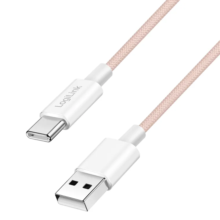 USB 2.0 Type-C-Kabel, A/M zu C/M, 480 Mbit/s, 60W, Nylon, rosa, 1 m