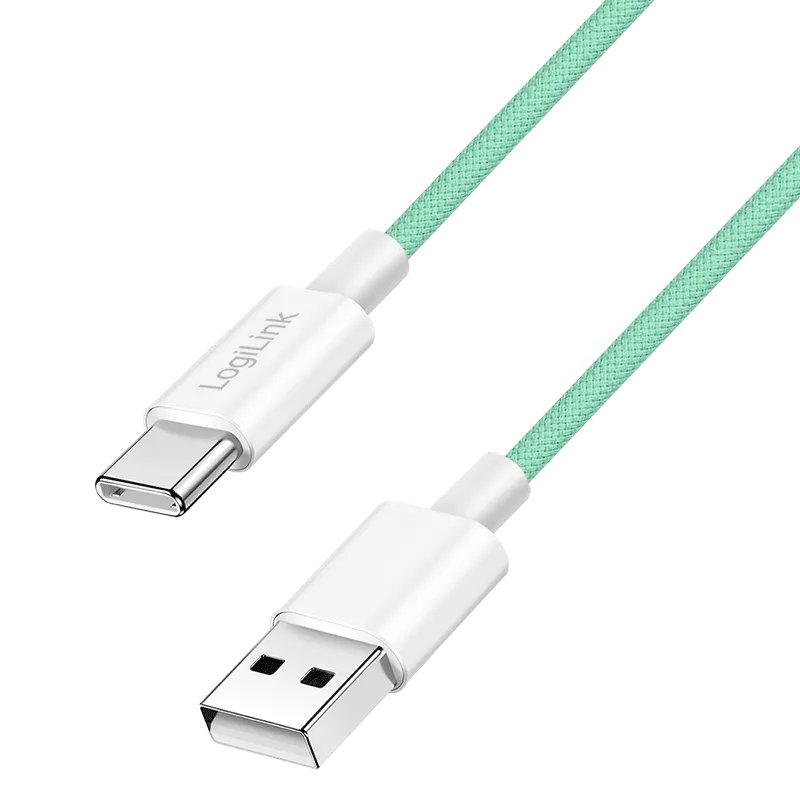 USB 2.0 Type-C-Kabel, A/M zu C/M, 480 Mbit/s, 60W, Nylon, grün, 1,5 m