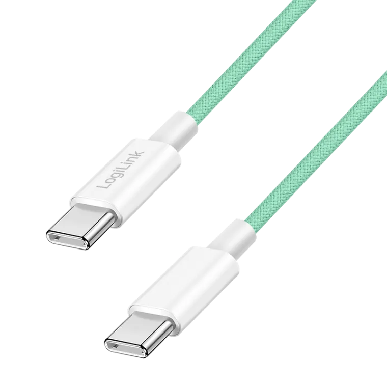 USB 2.0 Type-C-Kabel, C/M zu C/M, 480 Mbit/s, 60W, Nylon, grün, 1 m