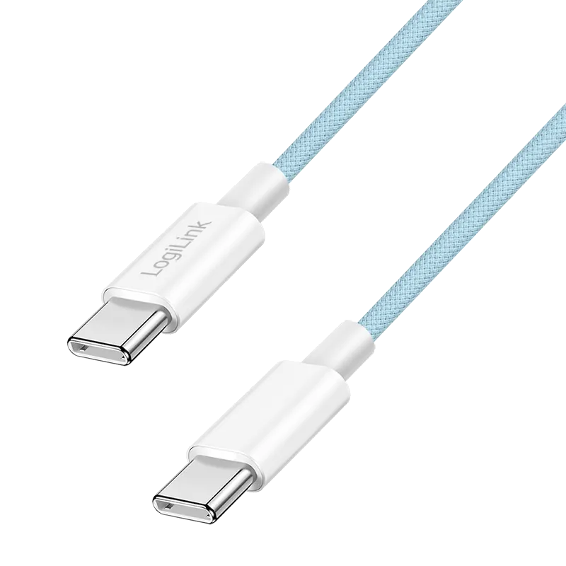 USB 2.0 Type-C-Kabel, C/M zu C/M, 480 Mbit/s, 60W, Nylon, blau, 0,5 m