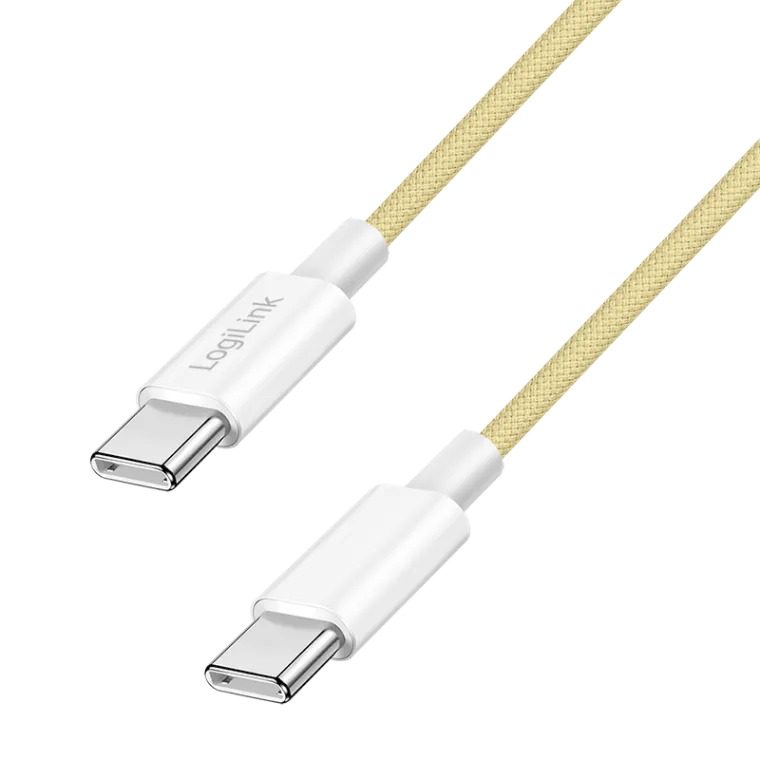 USB 2.0 Type-C-Kabel, C/M zu C/M, 480 Mbit/s, 60W, Nylon, gelb, 0,5 m