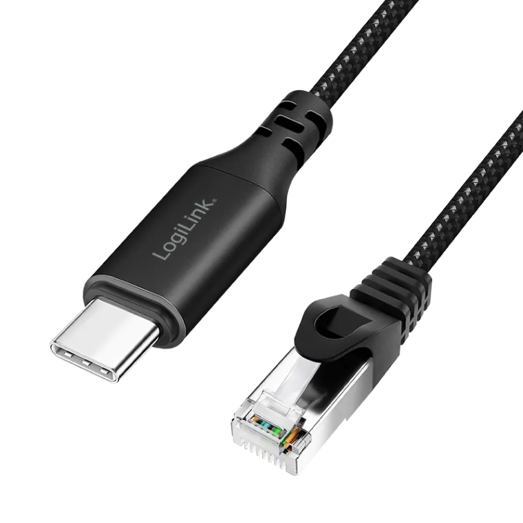 USB 3.2 Ethernet-Kabel, C/M zu RJ45/M, 1 Gbit/s, aktiv, schwarz/grau, 3 m