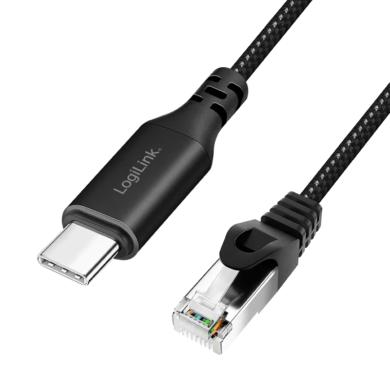 USB 3.2 Ethernet-Kabel, C/M zu RJ45/M, 1 Gbit/s, aktiv, schwarz/grau, 10 m