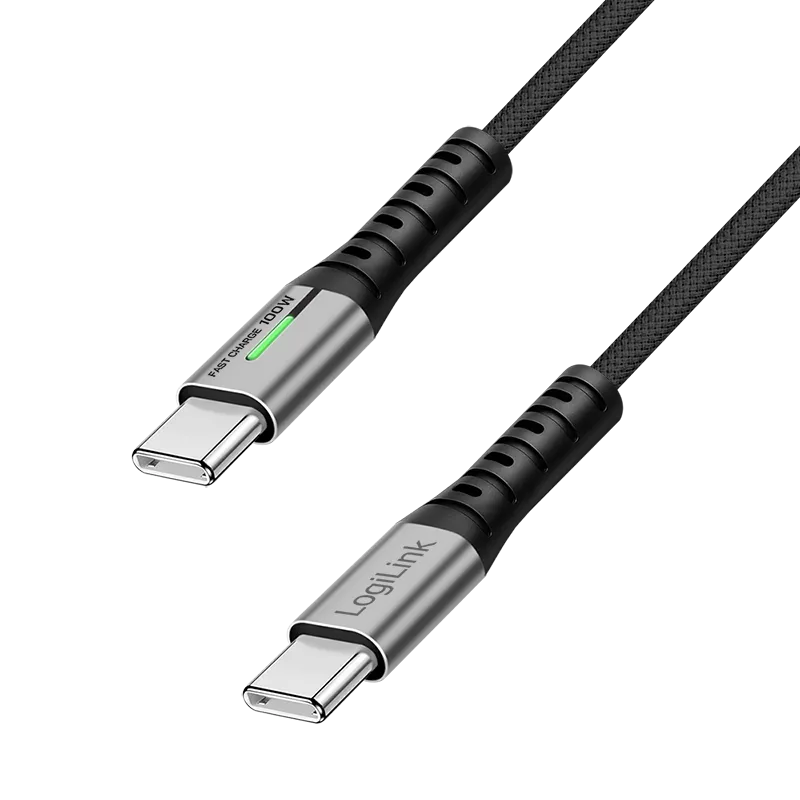 USB 3.2 Gen2x2 Type-C-Kabel, C/M zu C/M, 20 Gbit/s, 100W, 4K, LED, schwarz, 1,5 m
