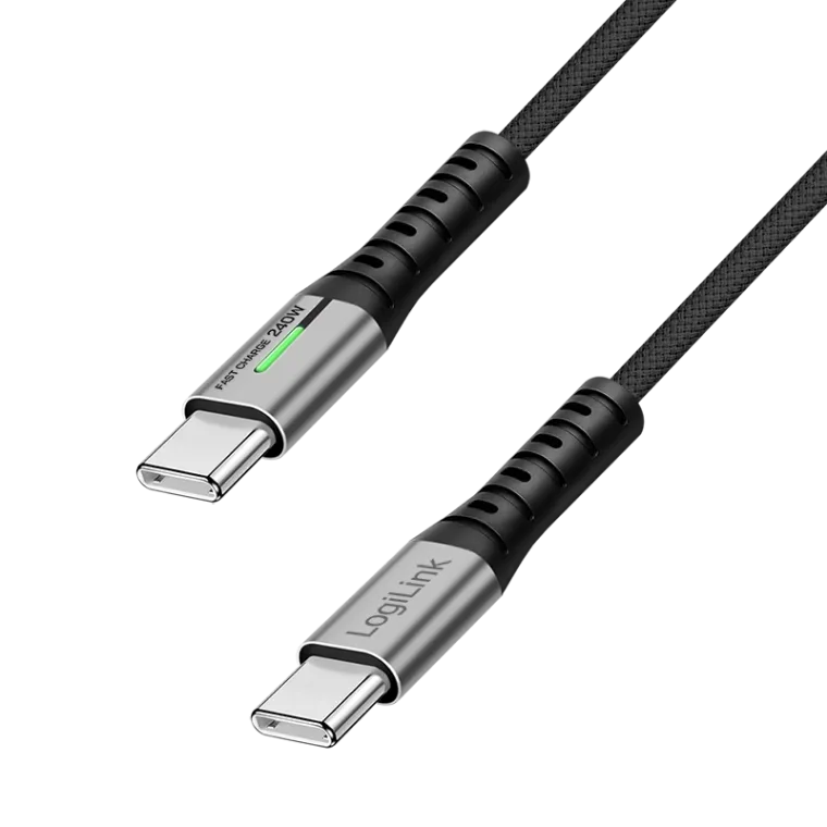 USB 3.2 Gen2x2 Type-C-Kabel, C/M zu C/M, 20 Gbit/s, 240W, 4K, LED, schwarz, 2 m
