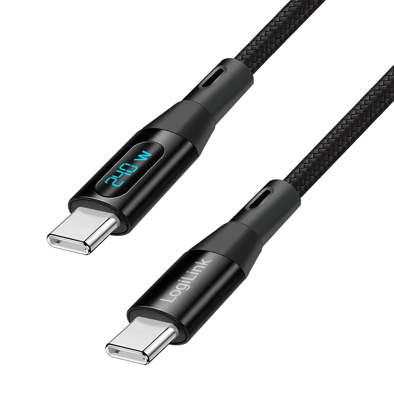 USB 2.0 Type-C-Kabel, C/M zu C/M, 480 Mbit/s, 240W, Display, Nylon, schwarz, 1 m