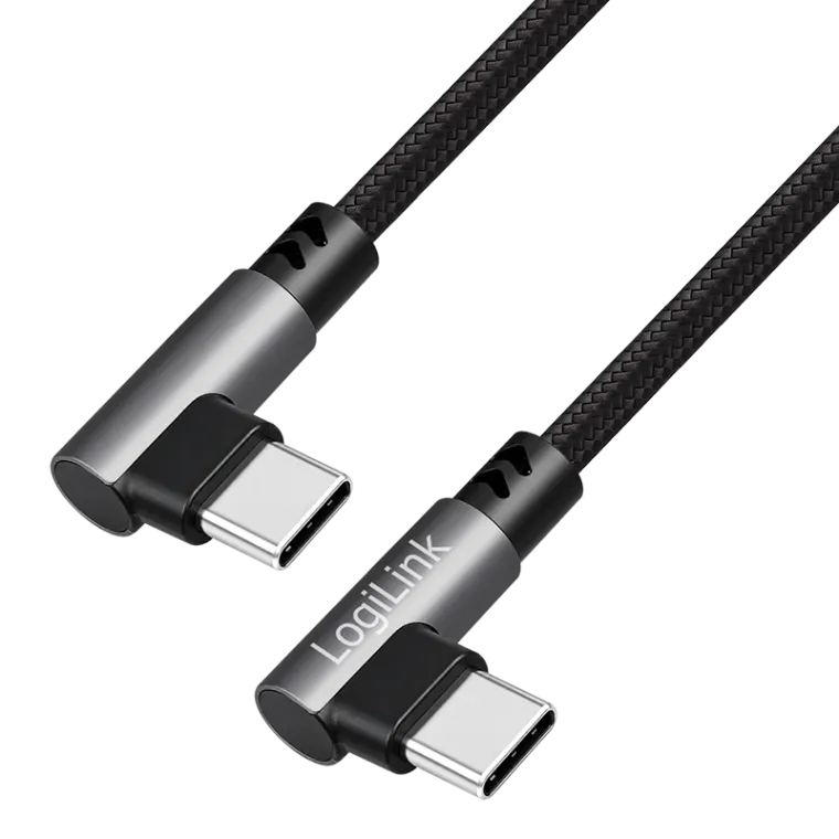 USB 2.0 Type-C-Kabel, C/M 90° zu C/M 90°, 480 Mbit/s, 100W, Metall, silber/schwarz, 0,5 m