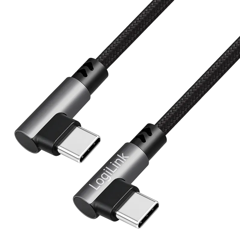 USB 2.0 Type-C-Kabel, C/M 90° zu C/M 90°, 480 Mbit/s, 100W, Metall, silber/schwarz, 0,5 m