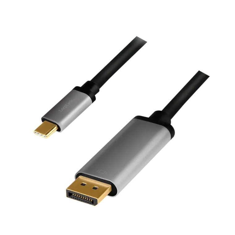 USB 3.2 Gen1 Type-C-Kabel, C/M zu DP/M, 4K/60 Hz, Alu, schwarz/grau, 1,8 m