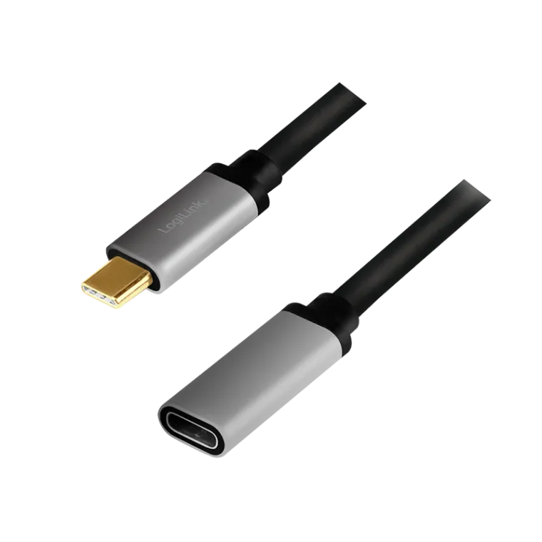 USB 3.2 Gen2 Type-C-Kabel, C/M zu C/F, 10 Gbit/s, 100W, 4K, Alu, schwarz/grau, 0,5 m