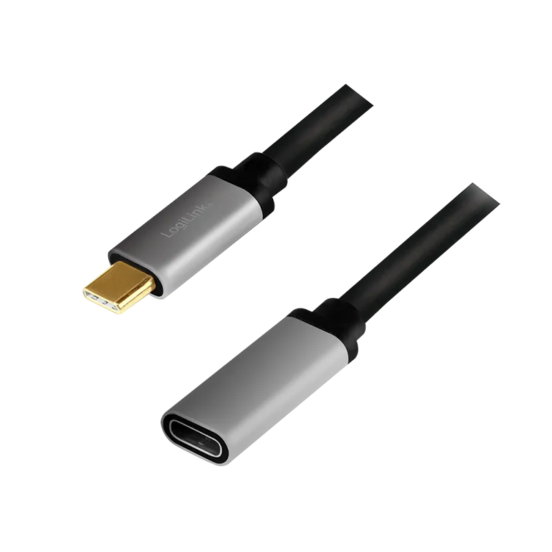 USB 3.2 Gen2 Type-C-Kabel, C/M zu C/F, 10 Gbit/s, 100W, 4K, Alu, schwarz/grau, 0,5 m