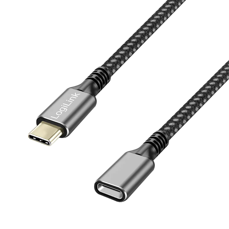 USB 3.2 Gen1 Type-C-Kabel, C/M zu C/F, 5 Gbit/s, 100W, Nylon, Alu, schwarz/grau, 2 m