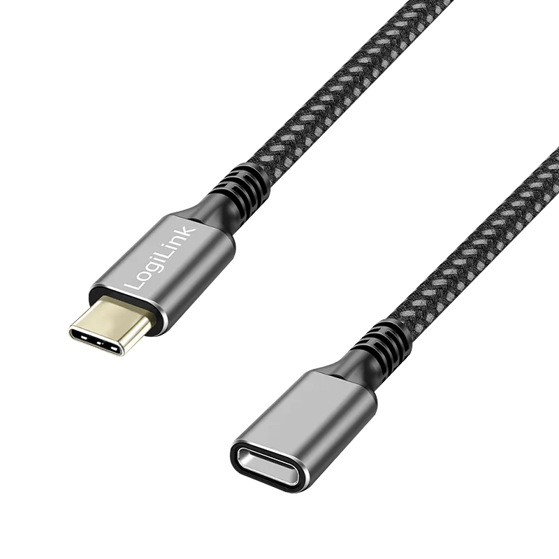 USB 3.2 Gen1 Type-C-Kabel, C/M zu C/F, 5 Gbit/s, 100W, Nylon, Alu, schwarz/grau, 2 m