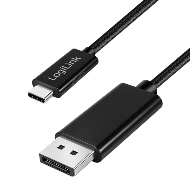 USB 3.2 Gen2 Type-C-Kabel, C/M zu DP/M, Bi-Direkt, 8K/60 Hz, Nylon, Metall, schwarz, 3 m