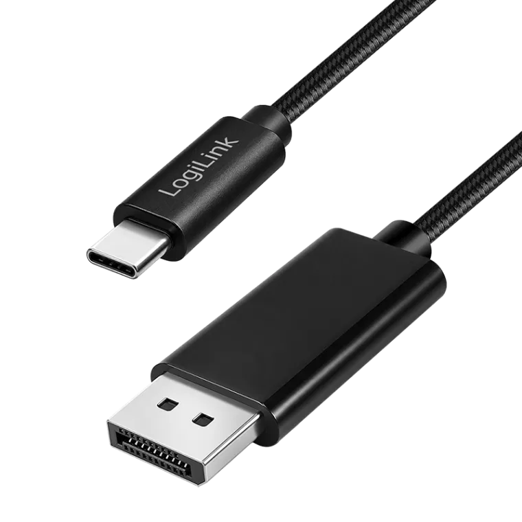 USB 3.2 Gen2 Type-C-Kabel, C/M zu DP/M, 8K/60 Hz, Nylon, Metall, schwarz, 1 m