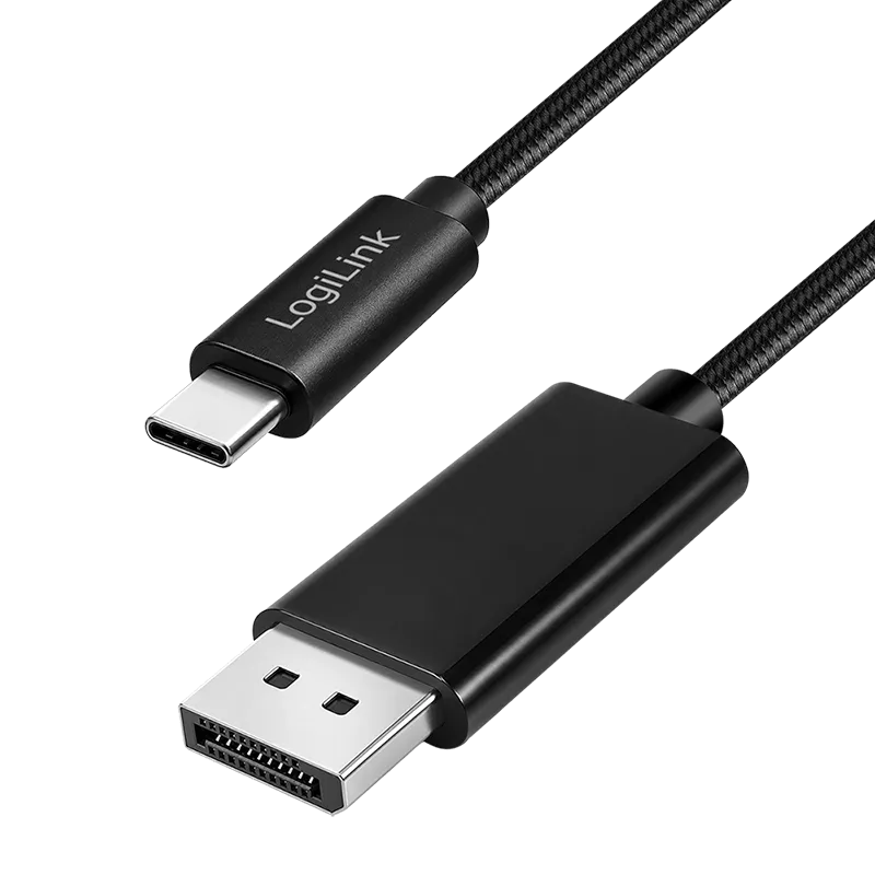 USB 3.2 Gen2 Type-C-Kabel, C/M zu DP/M, 8K/60 Hz, Nylon, Metall, schwarz, 2 m