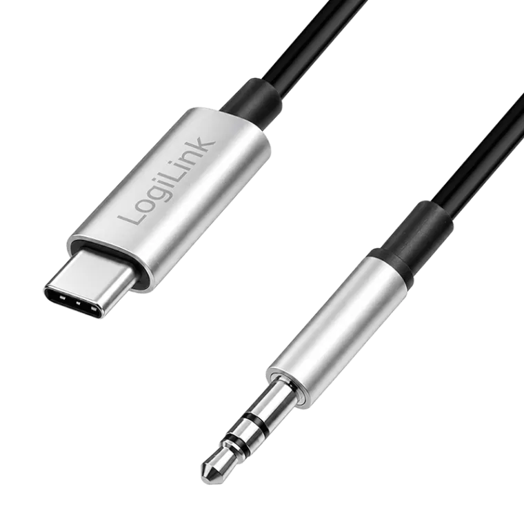 USB 2.0 Type-C-Kabel, C/M zu 3.5mm TRS/M, Stereo Audio, DAC, Alu, schwarz/silber, 2 m