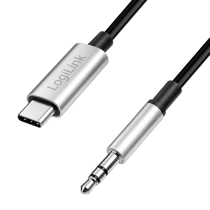 USB 2.0 Type-C-Kabel, C/M zu 3.5mm TRS/M, Stereo Audio, DAC, Alu, schwarz/silber, 2 m