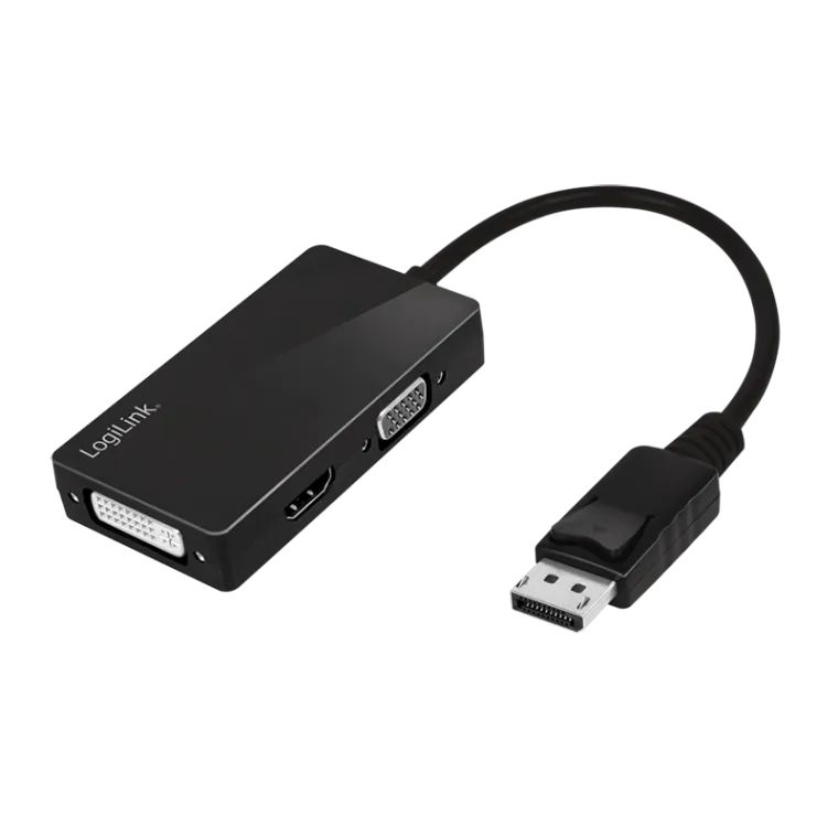 DisplayPort-Adapter, DP/M zu HDMI+DVI+VGA, 4K/30 Hz, schwarz, 0,1 m