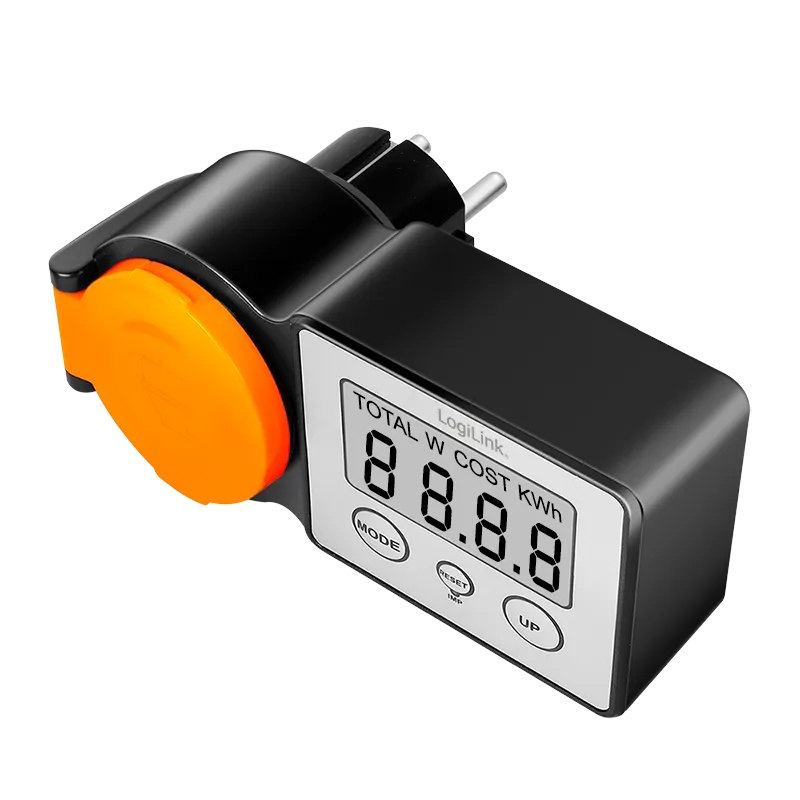 Außensteckdose mit Energiekostenmesser, 2.0"-LCD-Anzeige und Schutzklappe