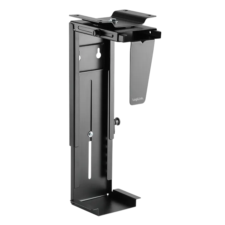 PC-Tower-Halterung, bis 10 kg, H: 300–533 mm B: 88–203 mm, drehbar, Untertisch-/Wandmontage, Schwarz