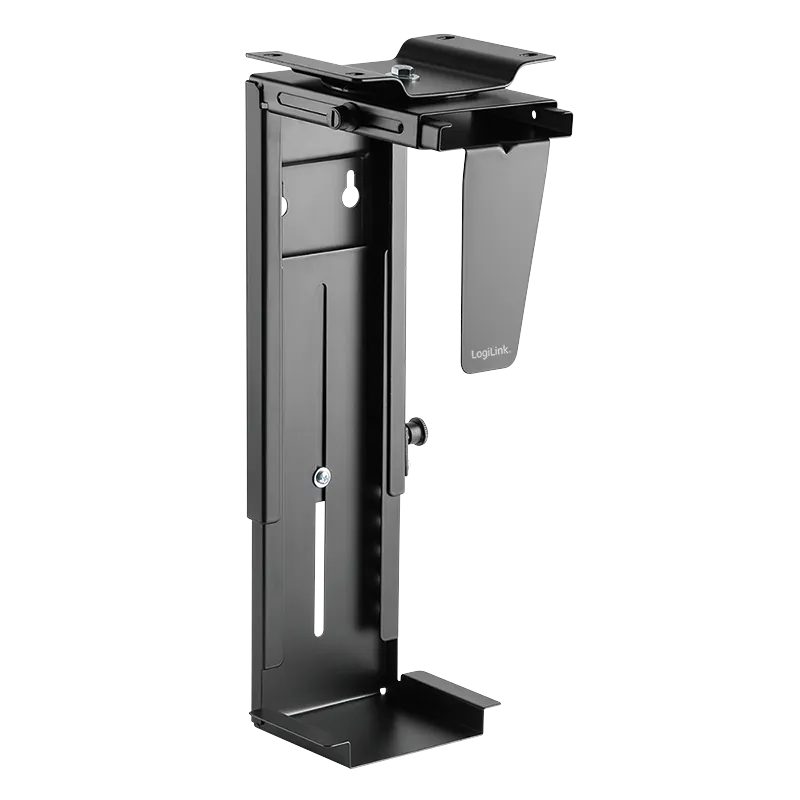 PC-Tower-Halterung, bis 10 kg, H: 300–533 mm B: 88–203 mm, drehbar, Untertisch-/Wandmontage, Schwarz